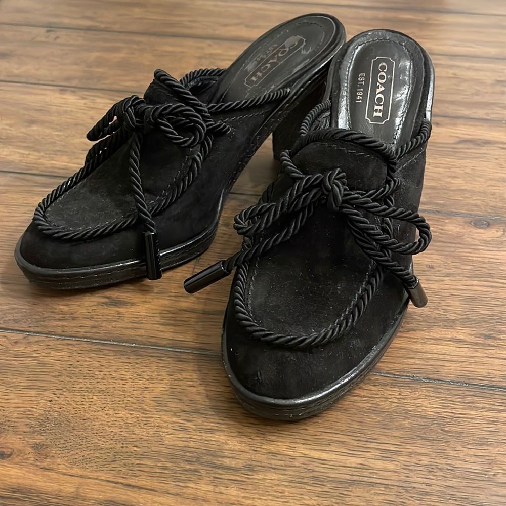 Coach Jenn Size 7.5 Black Suede Corded Mules